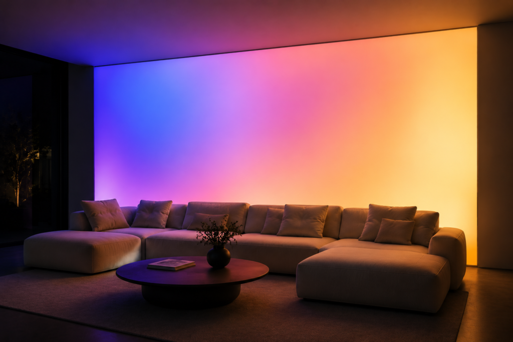 dynamic color case lounge wall